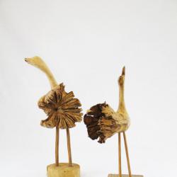 Two Wood Carved Birds