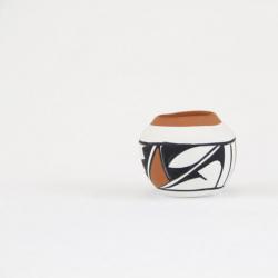 Small Clay White, Black &amp; Tan Painted Pot