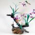 Orchid and Hummingbirds on driftwood base