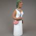 Green Hair and White Dress Woman