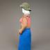 Woman in Green Hat, Pink Top and Blue Skirt