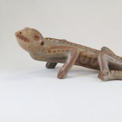 Large Ceramic Lizard with Painted Lines and Dots