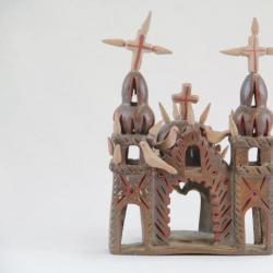 Small Ceramic Church with Birds